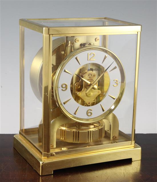 A Jaeger Le Coultre lacquered brass Atmos clock, 9in.